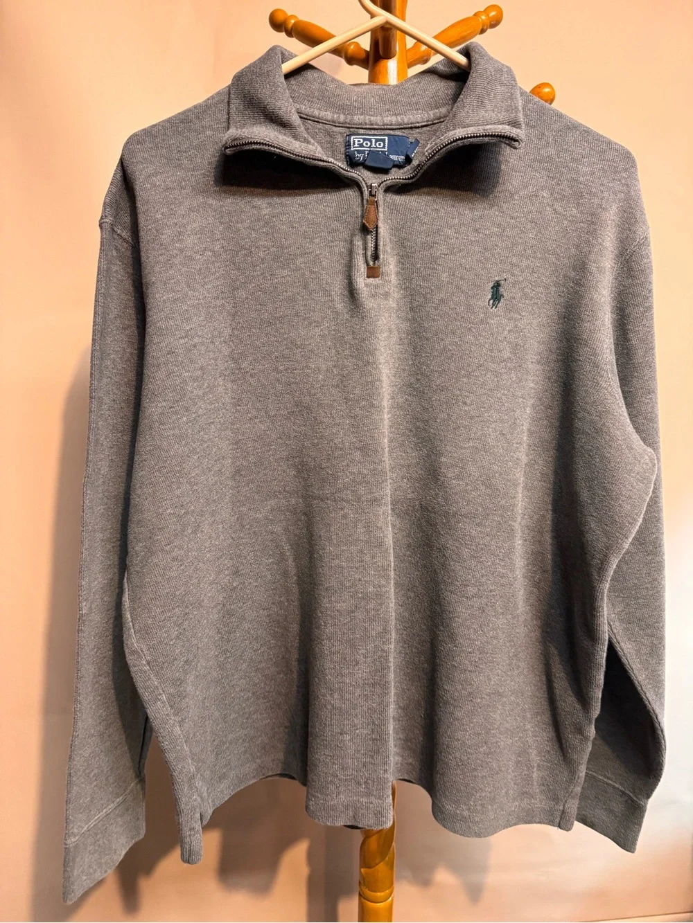 Men’s Polo Ralph Lauren Grey Quarter-Zip Sweatshirt 100% Cotton Size XL